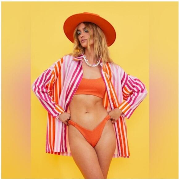 Beach Riot x Revolve Alexa Button Down Sunset Stripes Cover Up Women's Size PL - Picture 1 of 11